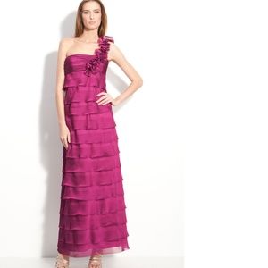 Tiered One Shoulder Cationic Chiffon Gown NWOT